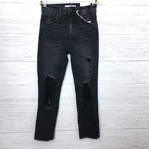 NEW Kancan Women's Faded Black Jeans Straight Leg Distressed High Rise size 26 - Picture 10 of 12